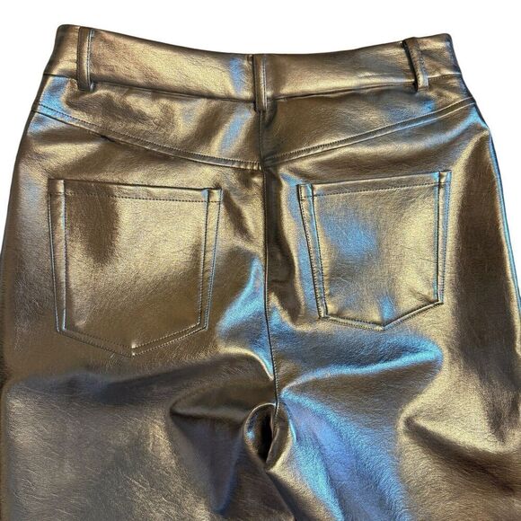7 For All Mankind Faux Leather Silver straight leg Pants size Medium NWT FLAW - Picture 4 of 11